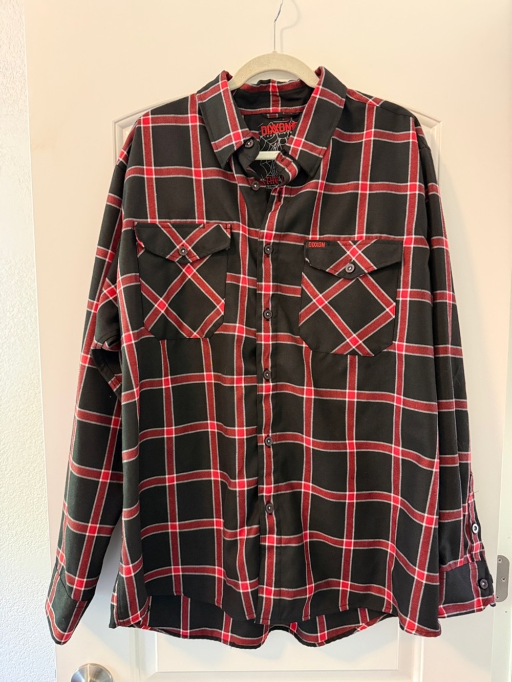 DIXXON “The Widow”  Black and Red Plaid Men's Button-Down Flannel